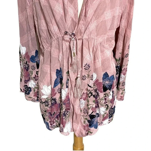 American Rag XS pink‎ boho drawstring waist kimono with bell sleeves - Picture 3 of 6